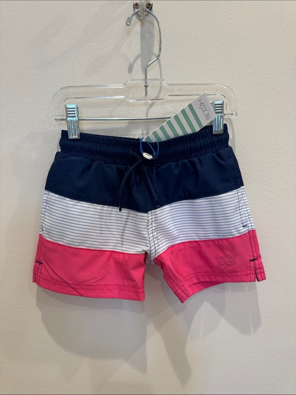 NWT Prodoh Boogie Board Swim Trunks, Navy/White/Pink Colorblock Size 4t